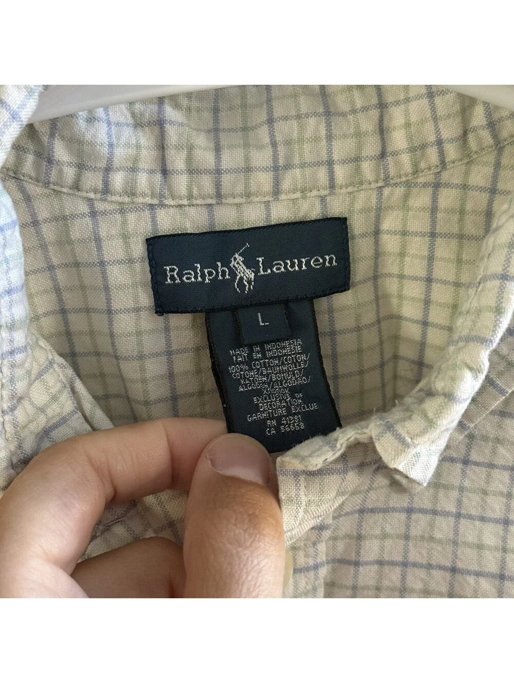Polo Ralph Lauren Youth L Blue Green Check Button Shirt Pony Logo Cotton